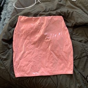 Boohoo pink faux leather skirt